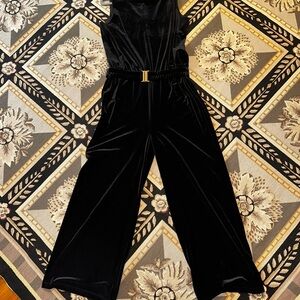 Chico’s Elegant Black Travelers Velvet Belted Jumpsuit